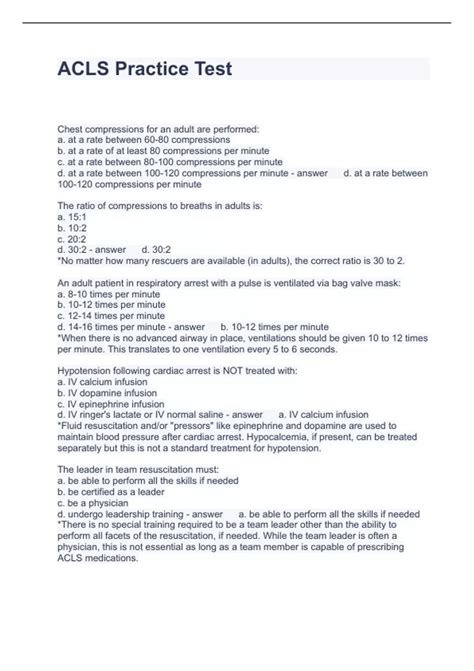 ACLS Practice Test with Answers .